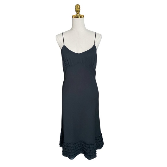 ANN TAYLOR LOFT Black Spaghetti Strap Ruffled Bottom Babydoll Mermaid Dress 10 - Picture 1 of 8